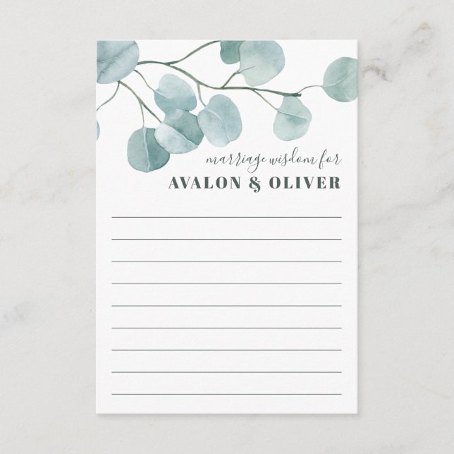 Cartão De Conselho Casamento de Casamento Eucalyptus Dólar (Frente)