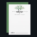 Cartão De Conselho Casamento de Eucalipto Verde e Caligrafia Minimali<br><div class="desc">Este cartão de conselho de casamento verde para eucalipto, da caligrafia minimalista é perfeito para um casamento rústico. A design apresenta um eucalipto verde, pintado manualmente, com aquarela, inspiradora beleza natural. Estas cartas são perfeitas para um casamento, chá de panela, chá de fraldas, festa de formatura e muito mais. Personalize...</div>