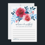 Cartão De Conselho Casamento de Folhagem Azul com Rosas vermelhas de<br><div class="desc">Design simples,  mas elegante,  de conselhos de casamento e de desejos,  com rosas vermelhas de aquarela e folhagem azul.</div>