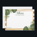 Cartão De Conselho Casamento de Praia com Folha de Ouro e Palma Verde<br><div class="desc">Celebrar em estilo com essas palmeiras tropicais. O simples, mas na moda, design permitirá que seus convidados escrevam um aviso para que você mantenha e leia nos próximos anos. O texto é fácil de personalizar para que esses cartões possam ser rapidamente transformados em cartões de aconselhamento para chás de panela,...</div>