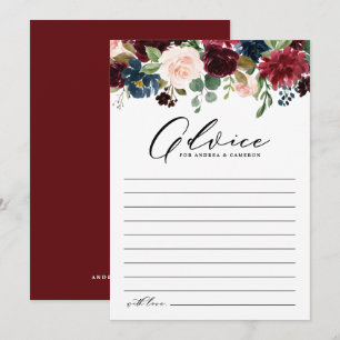 Cartão De Conselho Casamento de Watercolor Burgundy e Flores de Marin