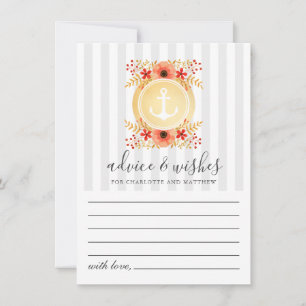 Cartão De Conselho Casamento Dourado floral da âncora da aguarela
