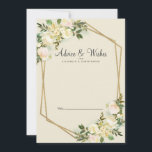 Cartão De Conselho Casamento Dourado Floral de Rosa Branca Elegante R<br><div class="desc">Chic, elegante e formal Newlywing Wish & Advice apresenta rosas brancas românticas com a coloração aquosa baunilha, com pincéis de cor pincelada, mostrados em folha verde sobre fundo de casca de eterno. Uma moldura geométrica de cor de ouro cintilante em forma de cristal fornece um toque de tendência. Personalize a...</div>