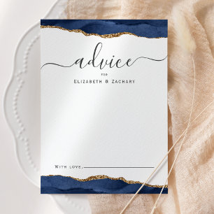 Cartão De Conselho Casamento Elegante Aquarela Ágata Azul Marinho Dou
