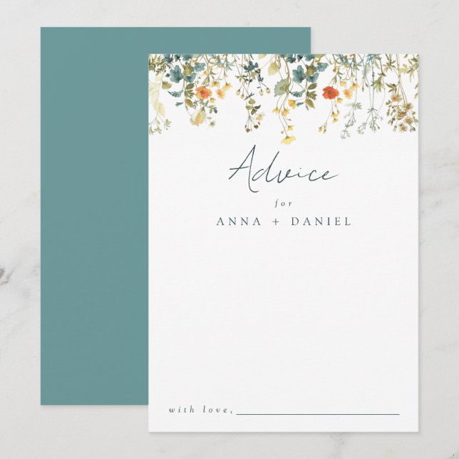 Cartão De Conselho Casamento Elegante de Flor Selvagem (Frente/Verso)