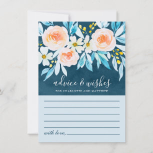 Cartão De Conselho Casamento floral da aguarela elegante dos azuis