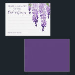 Cartão De Conselho Casamento Floral de Watercolor Wisteria Purple Lil<br><div class="desc">Watercolor Wisteria Purple Lilac Floral Advice Cards apresentam elegantes flores de wisteria de aquarela em lavanda macia e roxo com folhas verdes em um fundo branco com espaço para seus hóspedes adicionarem suas especiais "Compartilhe uma memória da noiva e do noivo". Perfeito para casamento, chá de panela ou festa de...</div>