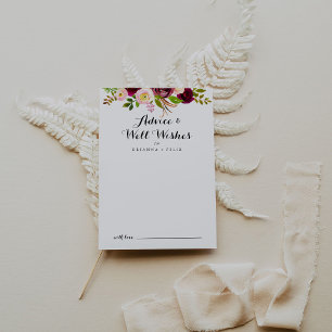 Cartão De Conselho Casamento Floral Rústico De Borgonha Bem Deseja