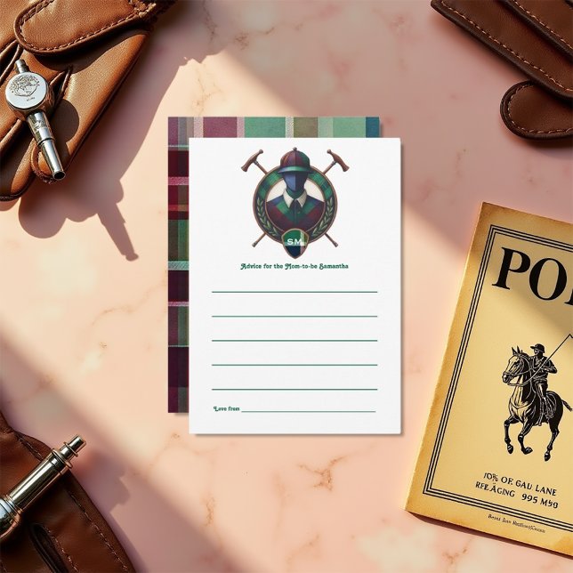 Cartão De Conselho Chá de fraldas de polo de pré-disquete do tema equ (Equestrian Theme Preppy Polo Baby Shower Advice Card)