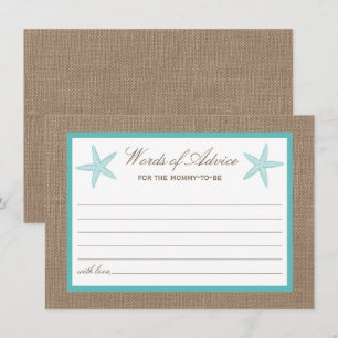 Cartão De Conselho Chá de fraldas de Praia Turquoise Starfish Burlap