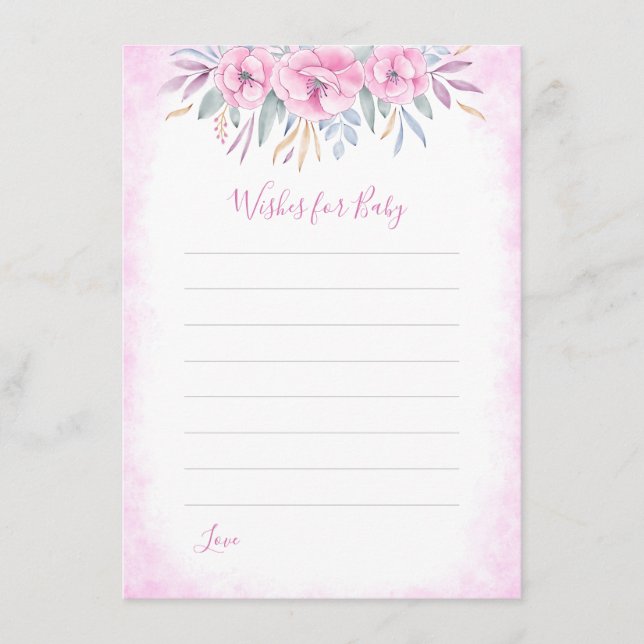 Cartão De Conselho Chá de fraldas Deseja Flores Bebidas Rosa Aquarela (Frente)