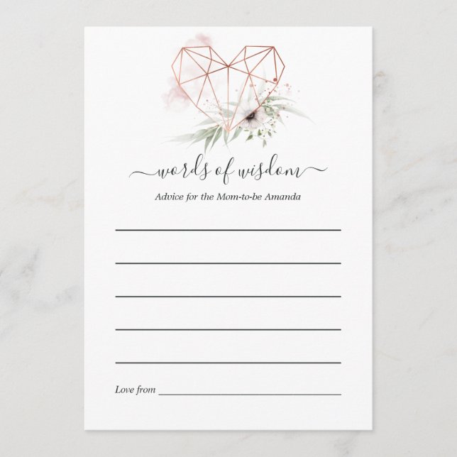 Cartão De Conselho Chá de fraldas Geométrico Eucalyptus Dourado rosa (Frente)