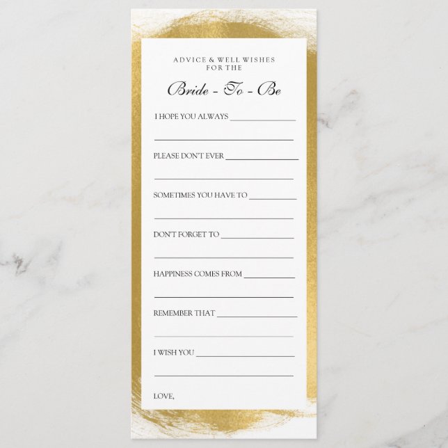 Cartão De Conselho Chá de panela Advice Cards Dourada Pintura (Frente)