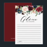 Cartão De Conselho Chá de panela da Borgonha das Aquarelas e das Flor<br><div class="desc">Dê seu conselho a esta noiva para estar com este cartão personalizável de conselho de chá de panela. Apresenta terra floral de cor d'água de flores vermelhas, burgundy, blush e marinho azuis com acentos verdes. Personalize este cartão de conselho de chá de panela floral adicionando seus próprios textos. Este cartão...</div>