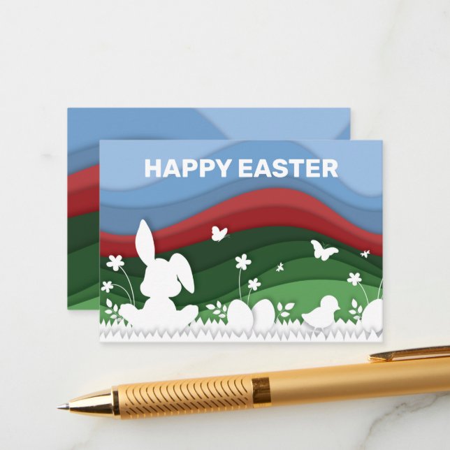 Cartão De Conselho Coelhinho de Páscoa em campo, feriados de primaver (Frente/Verso In Situ)