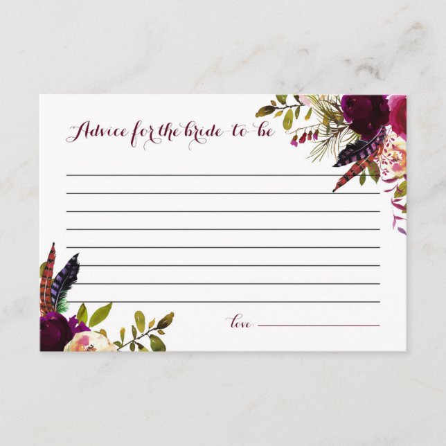 Cartão De Conselho Conselhos de Aquarela Boho Floral de Outono para a (Frente)