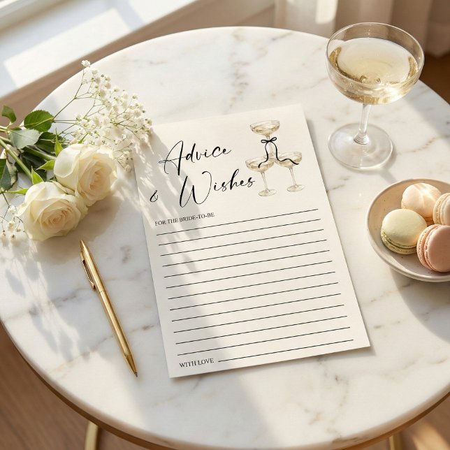 Cartão De Conselho Coquette Black Ribbon Bridal Shower Advice and (Elegant Champagne Tower Black Bow Bridal Shower Advice and Wishes Card)
