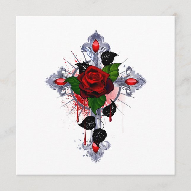 Cartão De Conselho Cruz de Prata com Rosa vermelha (Frente)