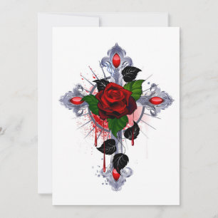 Cartão De Conselho Cruz de Prata com Rosa vermelha