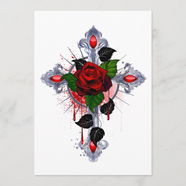 Cartão De Conselho Cruz de Prata com Rosa vermelha (Frente)