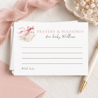 Cartão De Conselho Cute Ghost Pink Bow Baby Shower Prayers For Baby