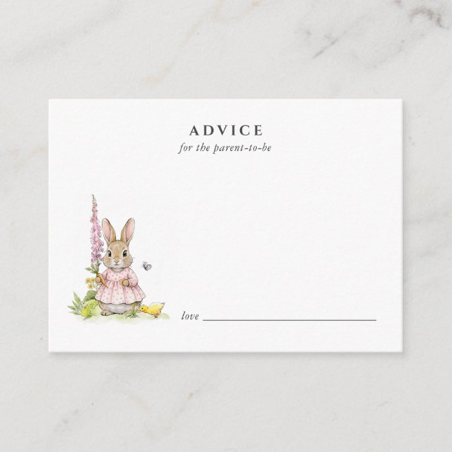 Cartão De Conselho Cute Pink Bunny Baby Advice card (Frente)