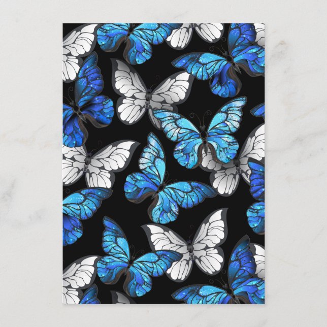 Cartão De Conselho Dark Seamless Pattern with Blue Butterflies Morpho (Frente)