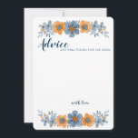 Cartão de Conselho de Casamento Flor Azul e Laranj<br><div class="desc">Esses cartões de conselhos de casamento personalizados são perfeitos para chás de noiva. Eles têm cantos arredondados e apresentam uma ilustração floral em estilo aquarela em tons suaves e discretos de azul e laranja, tornando-os perfeitos para casamentos e eventos especiais de outono. A parte de trás desses cartões é azul...</div>