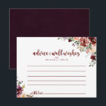 Cartão de Conselho de Casamento Floral de Verão Rú<br><div class="desc">Este cartão de conselho de casamento floral de verão rústico é perfeito para um casamento moderno. O design apresenta flores em aquarela burgundy, rosa e blush com folhas verdes em um fundo manchado de marrom. Esses cartões são perfeitos para um casamento, chá de noiva, chá de bebê, festa de formatura...</div>