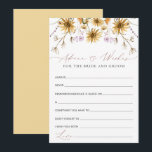 Cartão de Conselho de Casamento Girassol Elegante<br><div class="desc">No geral, o cartão de Chuveiro de Noiva Sunflower Advice & Wishes para Noiva e Noivo é uma mistura deslumbrante de charme outonal e elegância artística. As ilustrações intrincadas de girassóis, a paleta de cores cativante e a caligrafia requintada se unem para criar um design visualmente impressionante e emocionalmente significativo....</div>