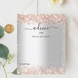 Cartão de conselho de casamento prata rosa<br><div class="desc">Um fundo de olhar mal prateado. Decorado com rosa dourado confetti. Personalize e adicione seus nomes. 1 folha = 1 cartão de aviso impresso de borda a borda.</div>