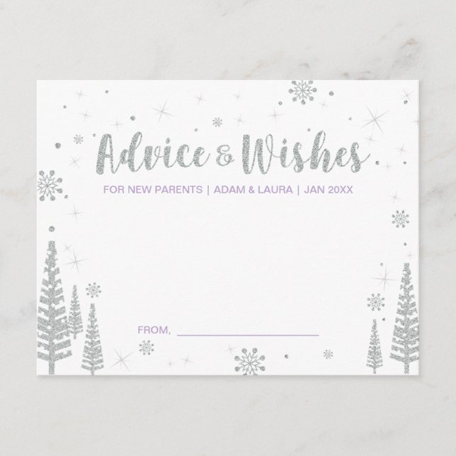 Cartão de conselho de Chá de fraldas roxo para a m (Frente)