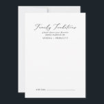 Cartão De Conselho Delicar Tradição Familiar de Caligrafia Negra<br><div class="desc">Este delicado cartão de conselho familiar de caligrafia negra é perfeito para um casamento moderno e pode ser usado para qualquer evento. A design romântica minimalista apresenta uma magnífica e elegante tipografia negra num fundo branco com um aspecto simples e limpo. Esses cartões de aviso podem ser usados como alternativo...</div>