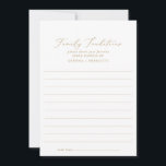 Cartão De Conselho Delicar Tradição Familiar Vinculada à Caligrafia D<br><div class="desc">Este delicado cartão de conselho de família baseado em caligrafia dourada é perfeito para um casamento moderno e pode ser usado para qualquer evento. A design romântica minimalista apresenta uma magnífica e elegante tipografia negra num fundo branco com um aspecto simples e limpo. Esses cartões de aviso podem ser usados...</div>
