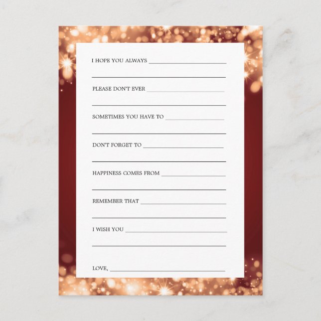 Cartão De Conselho Desejos Para Luzes De Espumante Douradas E De Noiv (Frente)