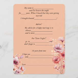 Cartão De Conselho Dicas de Casamento Peach Fuzz Flores Aquarela 
