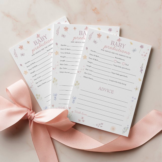 Cartão De Conselho Dicas de Previsão Jogo de Chá de Bebê Flores Paste (Pink wildflower baby shower prediction and advice cards)