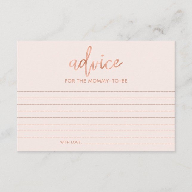 Cartão De Conselho Dicas para a Mamãe Chic Rose Gold Baby Shower (Frente)