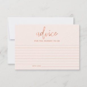 Cartão De Conselho Dicas para a Mamãe Chic Rose Gold Baby Shower