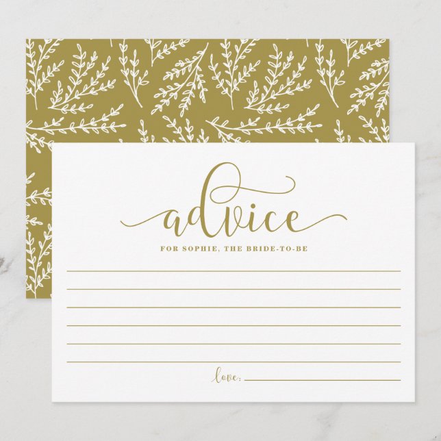 Cartão De Conselho Dourada caligrafia para a noiva ser (Frente/Verso)