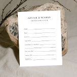 Cartão de Conselho e Desejos de Casamento com Mens<br><div class="desc">Esses cartões de conselho de casamento personalizados são uma adição perfeita para a sua celebração. Os convidados podem oferecer conselhos sinceros para os noivos ou compartilhar seus melhores desejos de casamento. Ideais para coletar notas memoráveis em um chá de noiva ou casamento, esses cartões tornam-se um presente significativo para os...</div>