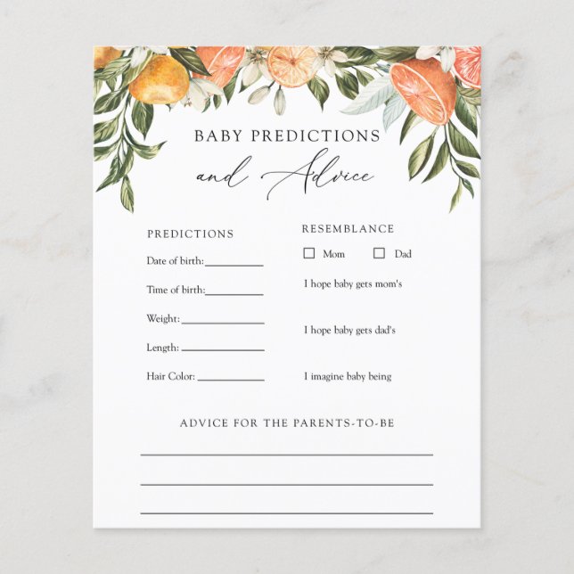 Cartão de Conselho e Previsões para o Pequeno Bebê (Frente)