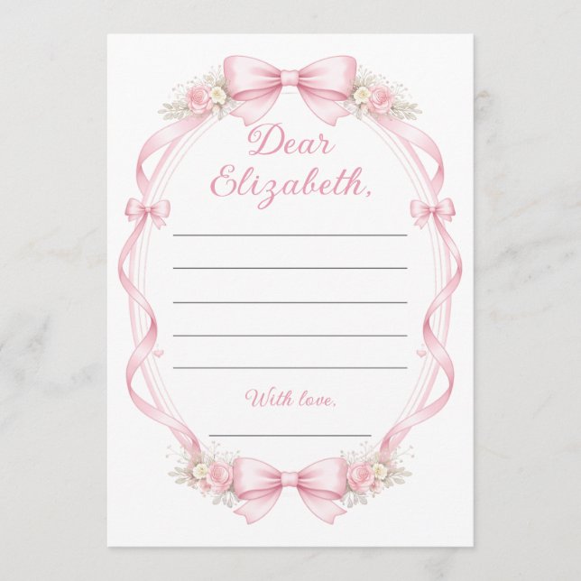 Cartão De Conselho Elegant Pink Bow Floral Note to Birthday Girl Card (Frente)