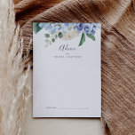 Cartão De Conselho Elegante Blue Hydrangea | Casamento Branco<br><div class="desc">Este elegante cartão azul de conselho de casamento branco de hydrangea é perfeito para um casamento de primavera ou verão e pode ser usado para qualquer evento. O clássico design floral apresenta faixas de cor azul-d-água de pó macio, acentuadas com flores cor-de-rosa e folhas verdes, cor-de-rosa e borrado neutro. Esses...</div>