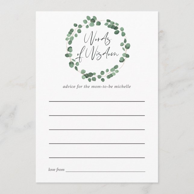 Cartão De Conselho Eucalyptus Greenery Chá de fraldas Advice (Frente)
