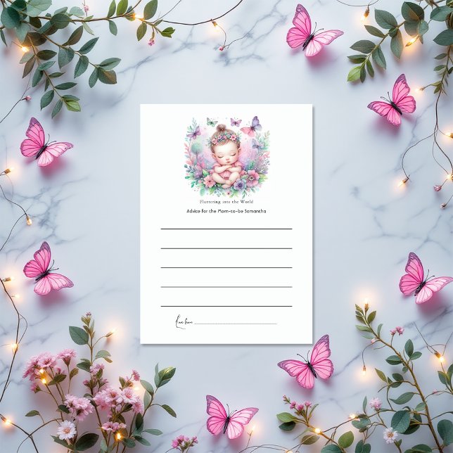 Cartão De Conselho Fada e Borboleta Garden Flutter Love Chá de fralda (Fairy & Butterfly Garden Flutter Love Baby Shower Advice Card)