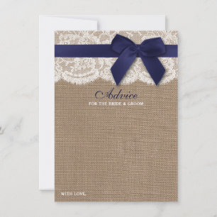 Cartão De Conselho Fita De Marinho No Casamento De Burlap & Lace