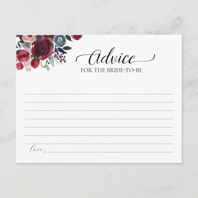 Cartão de Conselho Floral Borgonha Para a Noiva (Frente)