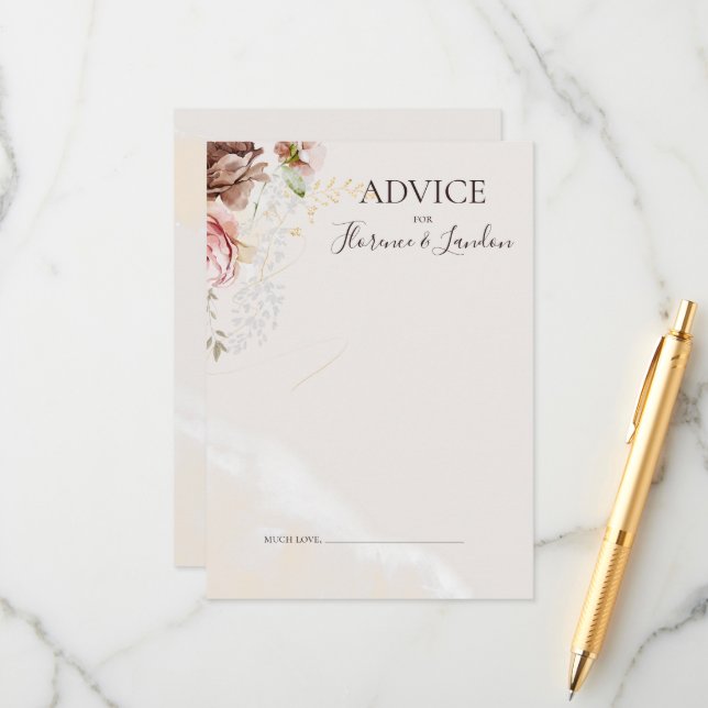 Cartão De Conselho Floral de Blush Moderno | Casamento por Aquarela (Frente/Verso In Situ)