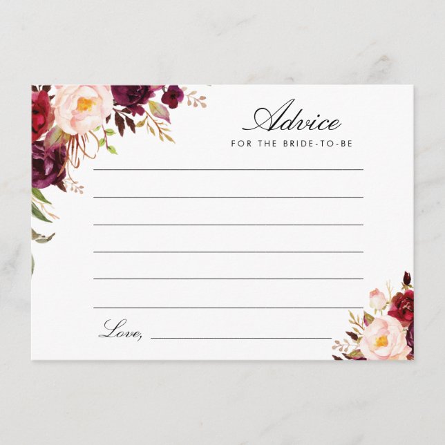 Cartão De Conselho floral de burgundy e blush (Frente)